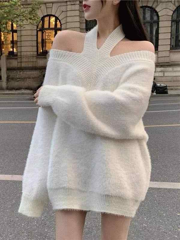 ニット レディース 秋冬 長袖 ゆったり 接触冷感 接触冷感 ピンク系 ホワイト ドロップショルダー 体型カバー 学院風2