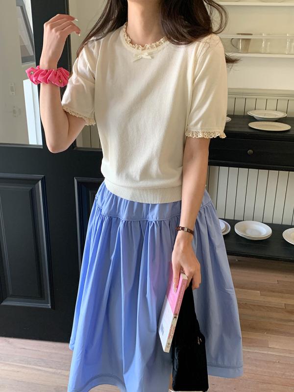 ニット レディース レース 切り替え 接触冷感 再生繊維 ニットソー プルオーバー トップス 接触冷感 きれいめ 通勤 オフィスカジュアル