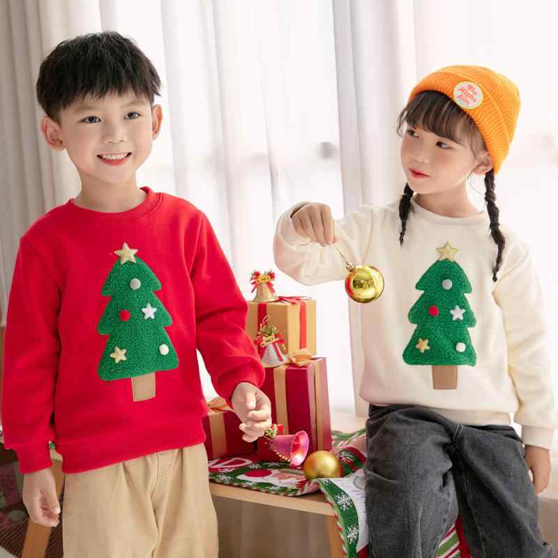 クリスマス 親子 ペアルック トレーナー 秋冬 子供服 家族 お揃い ウェア かわいい 裏起毛 暖か トップス カットソー 長袖 部屋着 綿 欧米風 レッド ベージュ