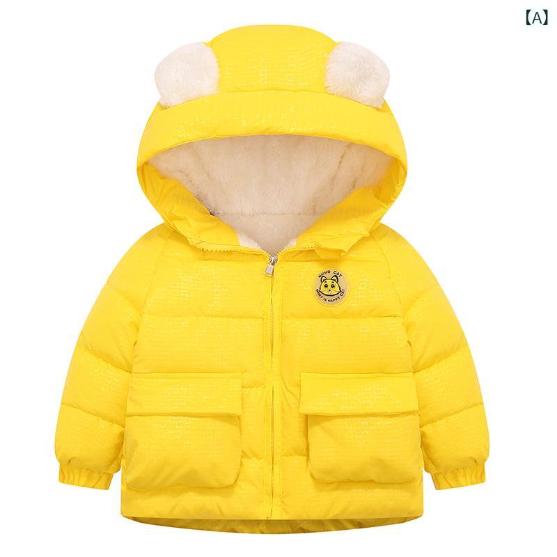 子供服 中綿入りジャケット 男女兼用 ベビー服 ショート丈 厚手 秋冬 春秋 カジュアル カートーン柄 イエロー レッド ブラック ピンク系 ベージュ 90cm 100cm 110cm 120cm 130cm 140cm