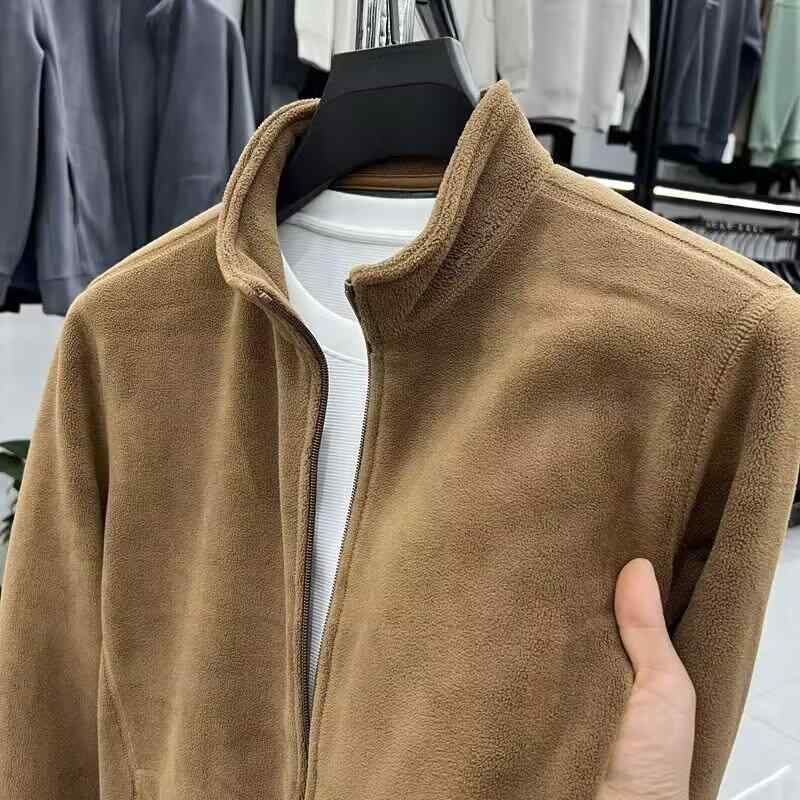 ジャケット 男性用 アウター 秋冬 立襟 フリースジャケット 無地 ジップアップ 厚手 長袖 ブルゾン メンズ 青年 普段使い カジュアル ブラック グレー ブラウン ブルー M L XL 2XL 3XL 4XL