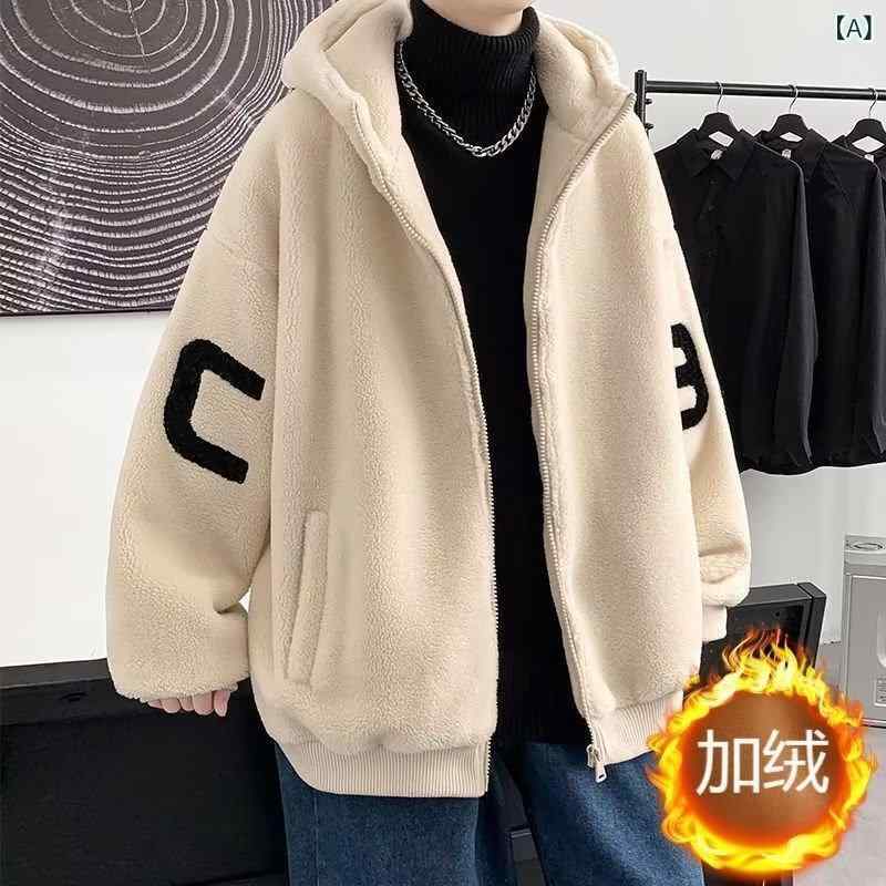 ジャケット 男性用 裏ボア パーカー ゆったり 暖かい フリース 厚手 防寒 秋冬 アウター アイボリー グレー ブラウン ポリエステル 4,342円