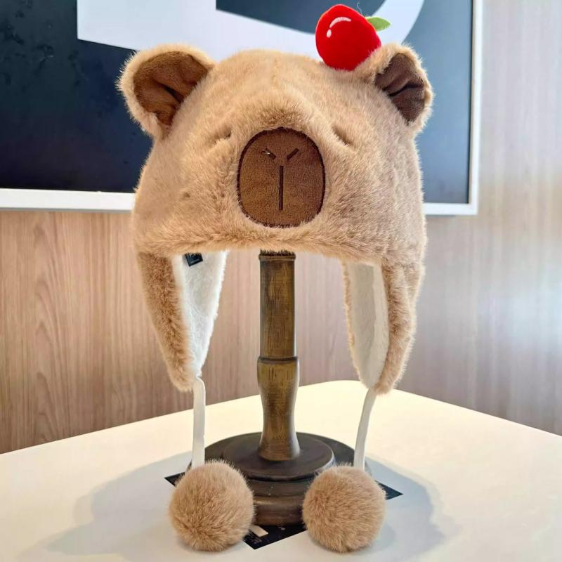 帽子 レディース 秋冬 水豚 あったか 防寒 耳当て付き かわいい 接触冷感 裏起毛 ブラウン ベージュ ピンク系 ホワイト2