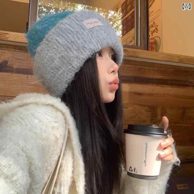 ニット帽 レディース 秋冬 大頭 小顔効果 ウール混紡 あったか 防寒 帽子 メンズ ブルー ピンク系 グレー ベージュ カーキ ブラック 通勤2