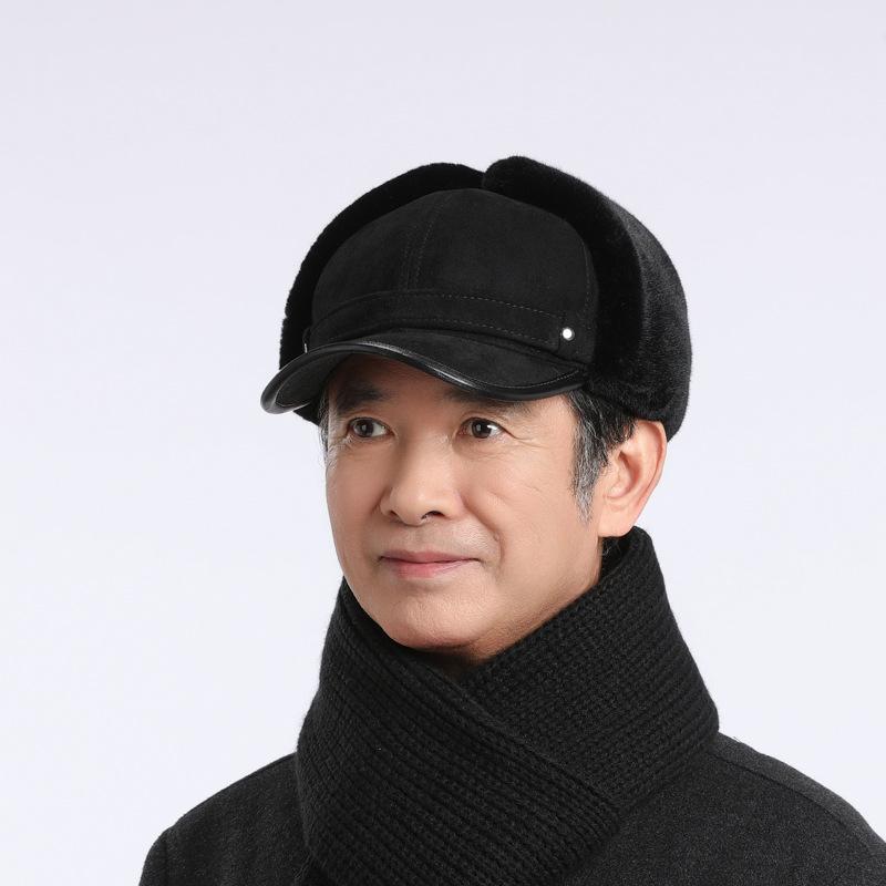 帽子 男性用 秋冬 防寒 暖か 鹿皮 ベルベット 防風 耳当て付き キャップ ブラック2