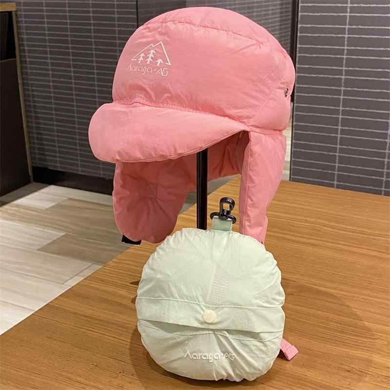 帽子 秋冬 男女兼用 防寒 保温 イヤーマフ付き パイロットキャップ 収納可能 軽量 カーキ ブラック ピンク ベージュ 浅緑2