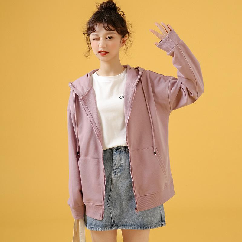 パーカー レディース 春秋 薄手 長袖 フード付き トレーナー スウェット ゆったり カジュアル 韓国 日韓 ポケット 紫 グレー 黒 赤