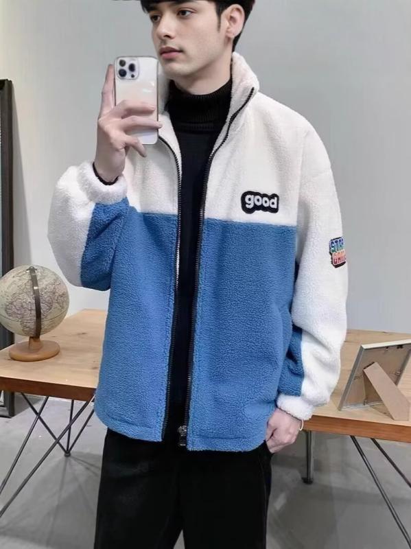 綿ジャケット 男性用 秋冬 厚手 裏ボア ブルゾン スタンドカラー 切り替え ブラック ブルー M L XL 2XL 3XL