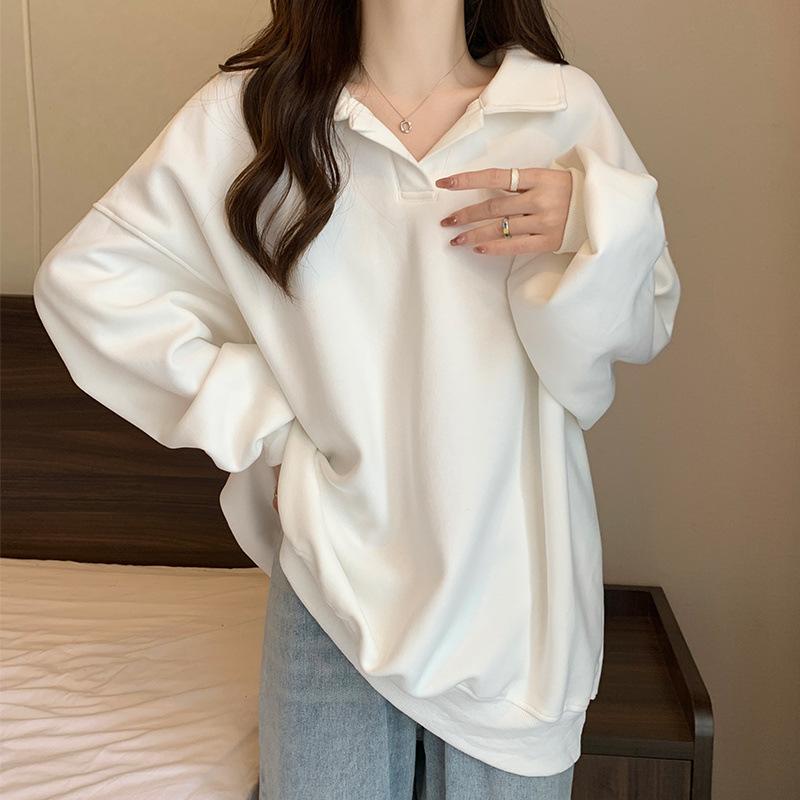 トレーナー レディース 長袖 ゆったり チュニック 大きいサイズ 体型カバー 着痩せ ポロネック トップス カットソー ブラック ホワイト カーキ 伸縮性