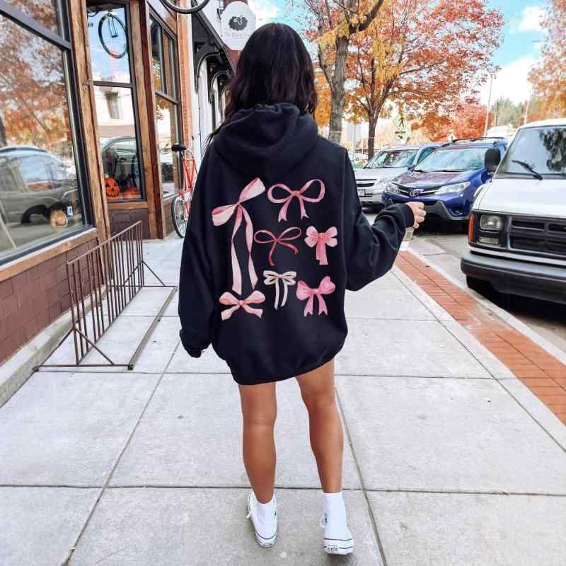パーカー レディース ドロップショルダー リブ 蝶 プリント ゆったり スウェット フーディー 白 黒 青 ピンク M L XL 韓国 日韓 カジュアル 綿 ポリエステル