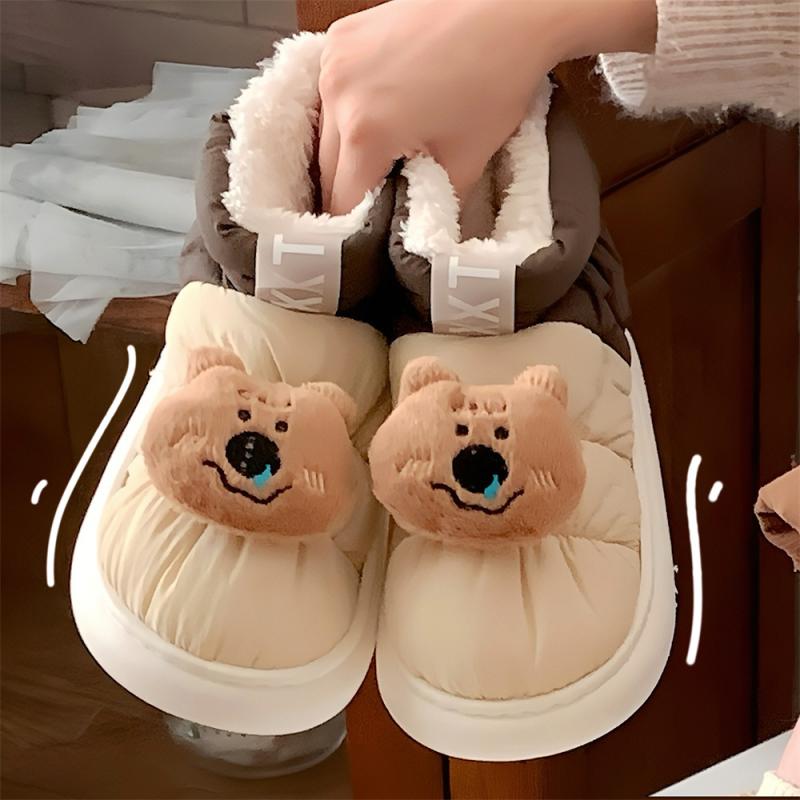 靴 メンズ レディース スノーブーツ 小熊 クマ ベアー ボア あったか 保温 厚底 ラウンドトゥ スリッポン 普段使い 秋冬2画像