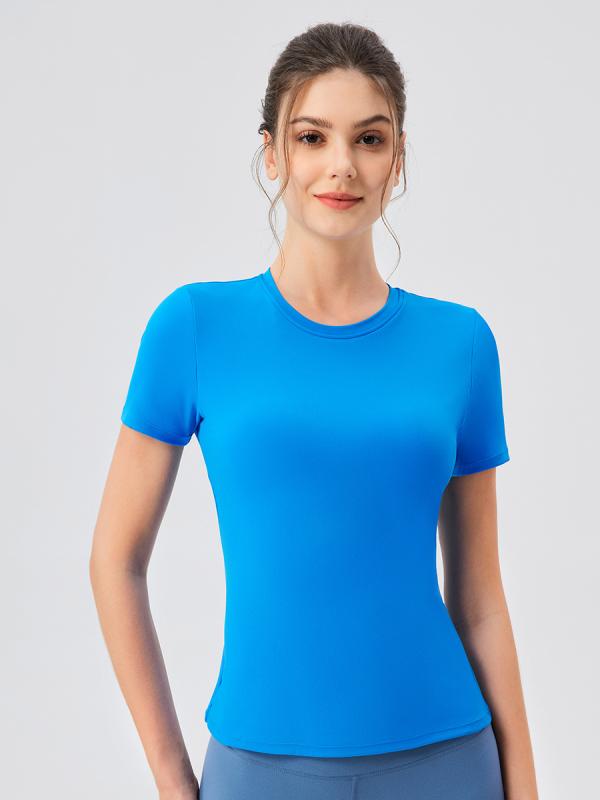 ヨガウェア レディース Tシャツ 半袖 ブラパッド付き 吸湿速乾 ランニング フィットネス トレーニング スポーツ ウェア タイト スリム 無地 春夏