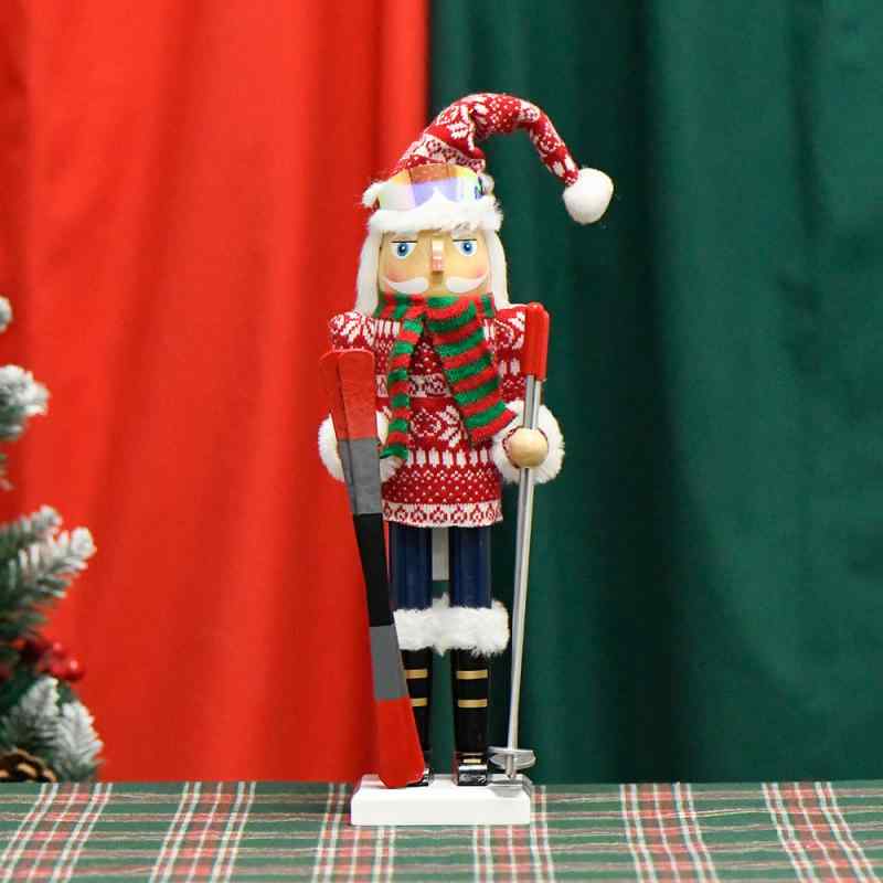クリスマス デコレーション 置物 スキー 雪だるま くるみ割り人形 木製 38cm ストライプ マフラー 男の子 ホーム デコレーション 飾り付け ギフト2