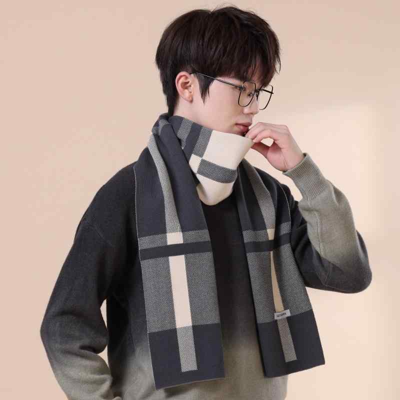 マフラー 男性用 防寒 ・委羊毛 ウール ネックウォーマー 高級感 韓国風 黒 ブラック グレー ギフト プレゼント2