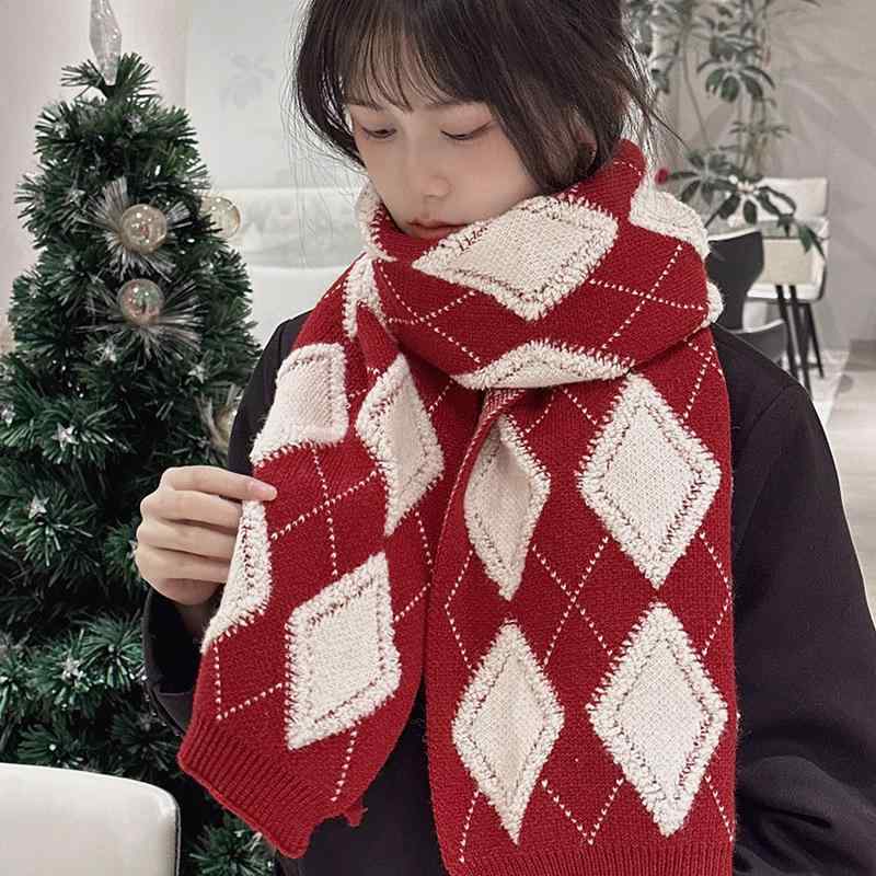 マフラー レディース 秋冬 ニット 韓国風 かわいい 雲柄 ひし形 格子柄 防寒 暖かい ストール メンズ ギフト ブルー レッド グリーン ピンク グレー カーキ ブラック2