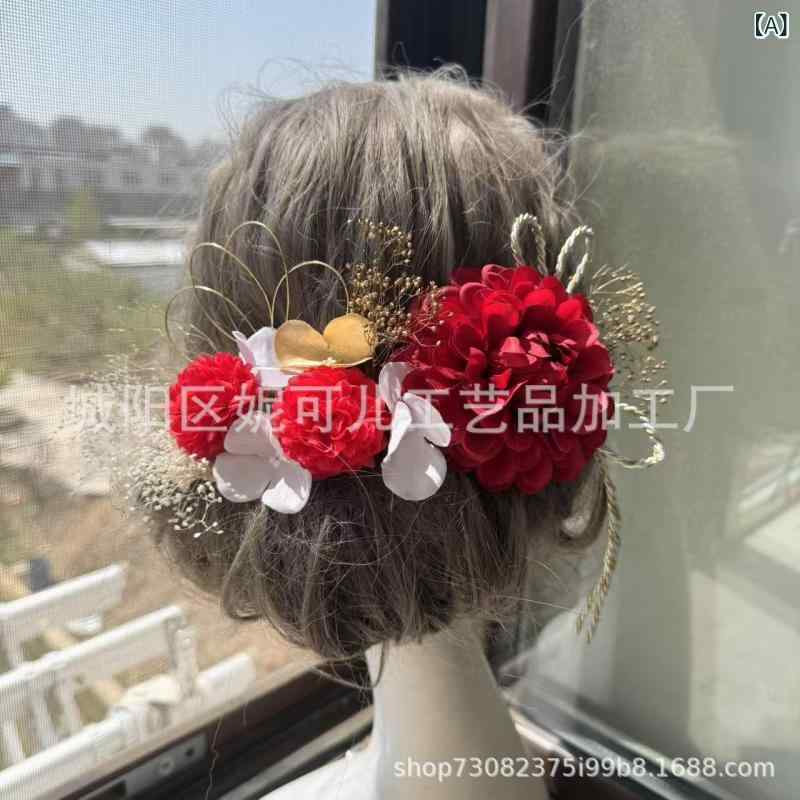 ヘアアクセサリー レディース 成人式 卒業式 和風髪飾り ドライフラワー風 シルク風 花 白 金 赤色 かんざし2 4,739円