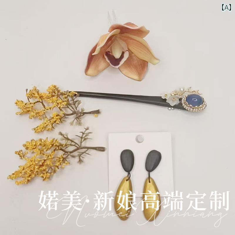 ヘアピン キッズ 雪花 黄色 蝶 ラン セット イヤリング レトロ 宮廷風 ヘアクリップ ヘアアクセサリー 和装 髪飾り まとめ髪2