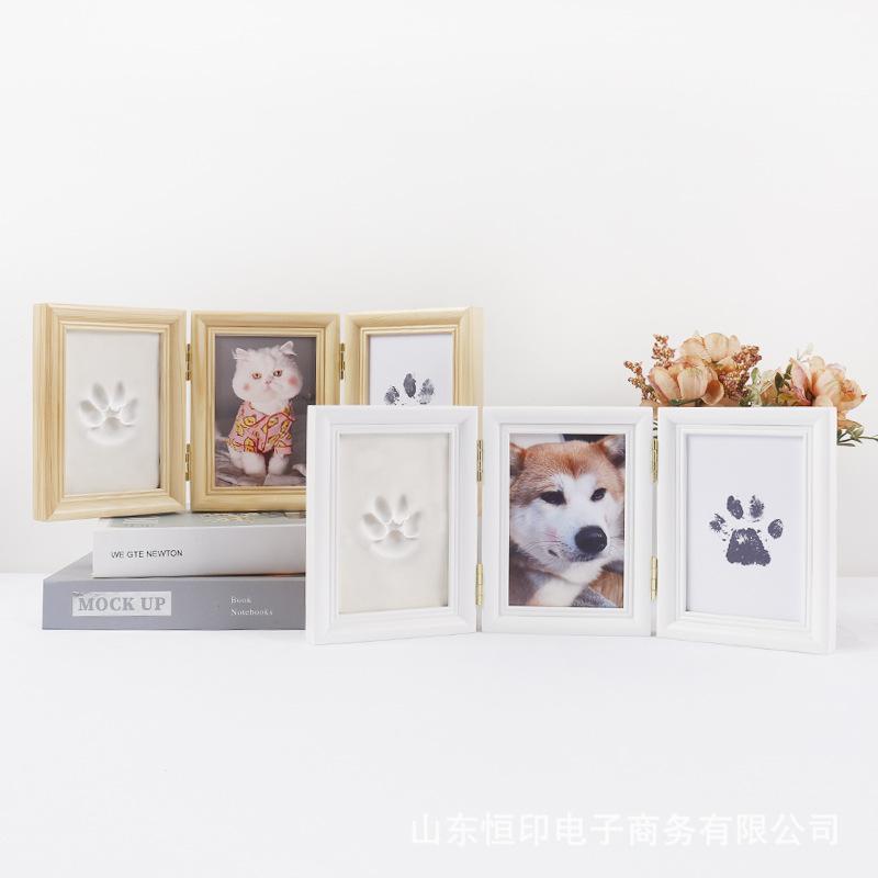 フォトフレーム ペット用 手形 足形 メモリアル 写真立て 犬 猫 記念品 誕生日 ギフト 思い出 記録 木製 かわいい2