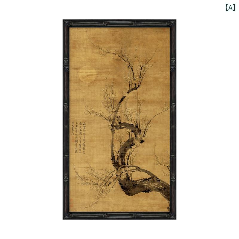 掛け軸 新中式 リビング 書斎 壁飾り 中古風 ダイニング 玄關 アート 法式 ミックス 常玉画 実木フレーム 油絵 キャンバス 噴き付け 多幅 動物 風景 人物 植物柄 黒竹 金竹 天使 タッセル アーチ 扇子 壁飾り 円形 フレーム セット