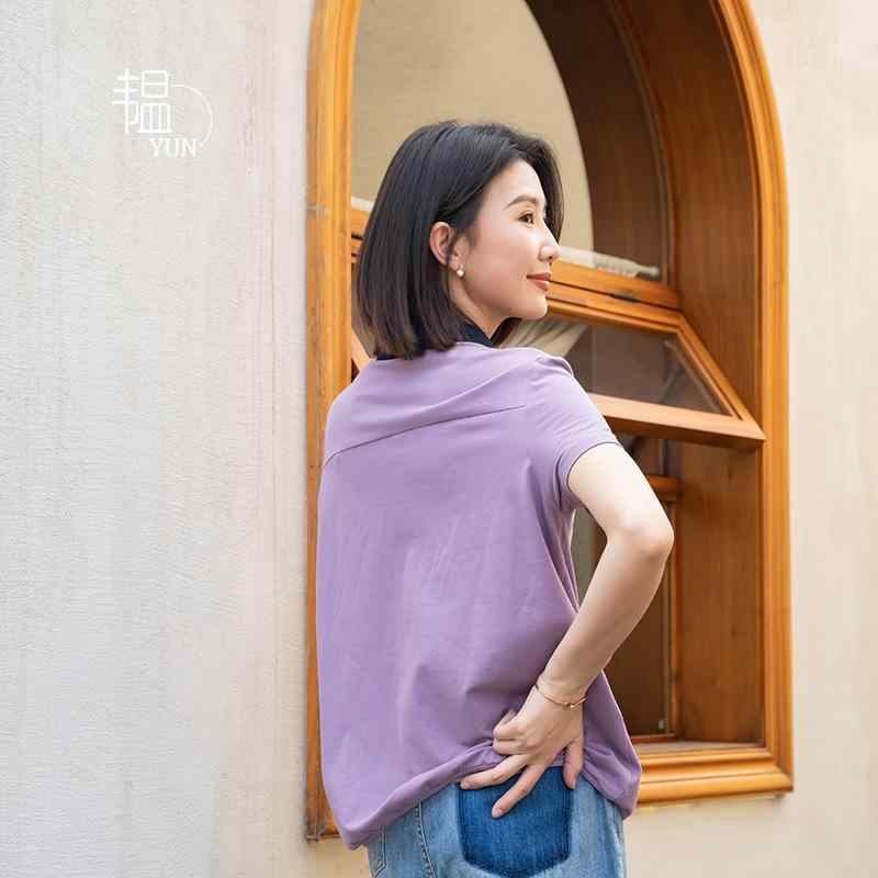 シャツ レディース 半袖 ポロシャツ 薄手 コットン ニット 韓国風 通勤 トップス 紫 紺 M L XL 2XL｜clearstore