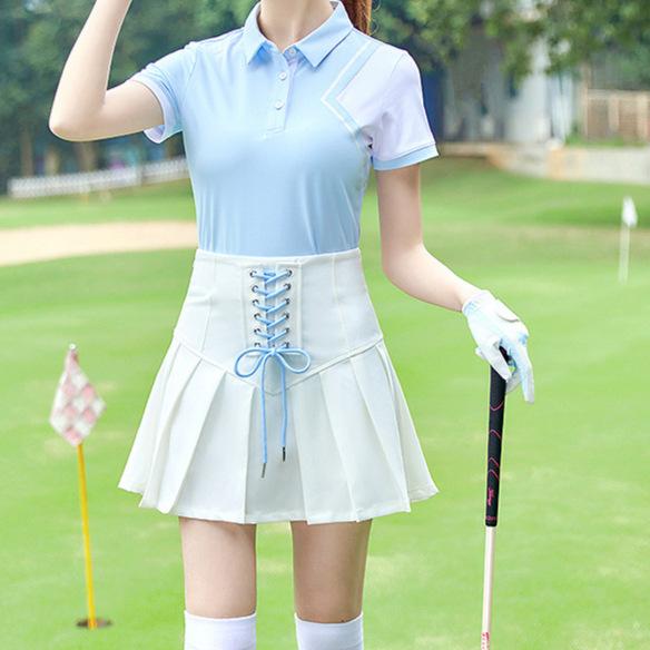 ゴルフ ゴルフウェア レディース 半袖Tシャツ ポロシャツ 襟付き スポーツ ウェア カジュアル 女性用 白 青 切り替え トップス 竹繊維