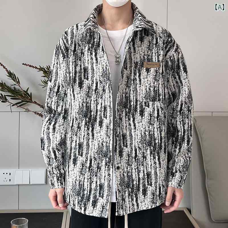ジャケット メンズ 春秋物 ツイード 襯衫スタイル 接触冷感 アウター 花柄 黒 青 M L XL 2XL 3XL 4XL 5XL
