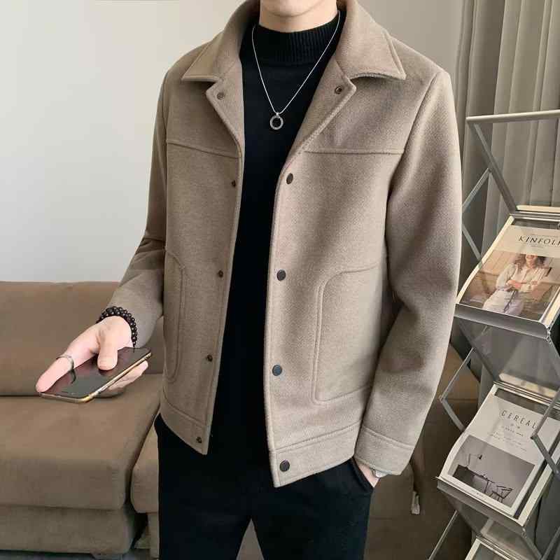コート メンズ 男性用 ウール ショート丈 テーラード 秋冬 アウター 無地 カジュアル ゆったり 防寒 ブラウン ブラック