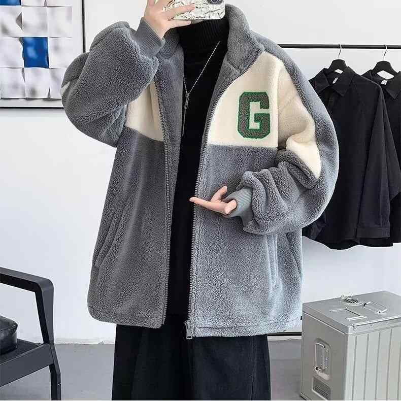 ジャケット 男性用 秋冬 羊毛 コットン 厚手 スウェット ジップアップ カーディガン スタンドカラー ブルゾン アウター グレー ブルー ベージュ M L XL 2XL 3XL 防風