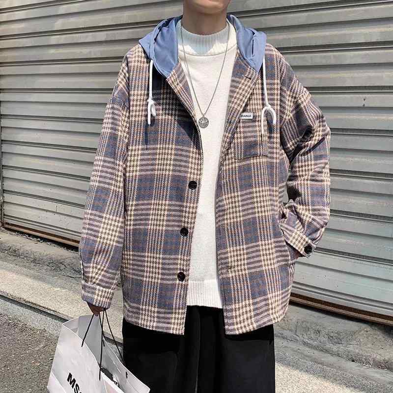 コート 男性用 春秋 韓国風 コットン混紡 ゆったり 羽織り 無地 黒 青