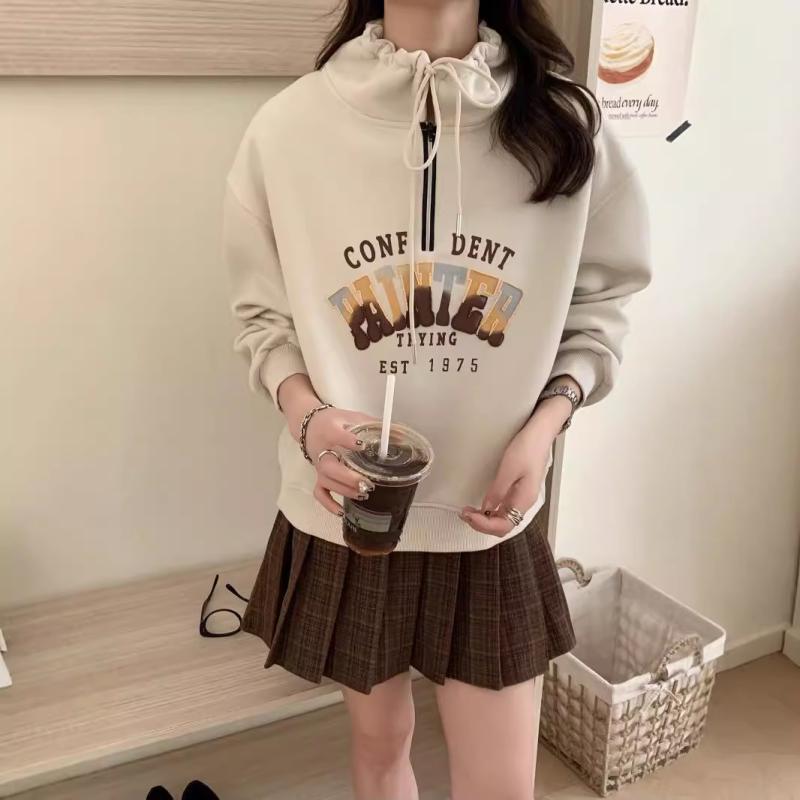 パーカー レディース 韓国風 ゆったり ラグラン袖 ジップアップ フード付き トップス カットソー スエット トレーナー 綿混紡 カジュアル ミルクティー ベージュ ブラック ピンク