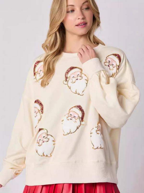 パーカー レディース 秋冬 クリスマス 限定 ラウンドネック ゆったり チュニック 丈 トップス 長袖 スウェット トレーナー 赤 緑 白 ピンク系 綿 混紡 伸縮性2