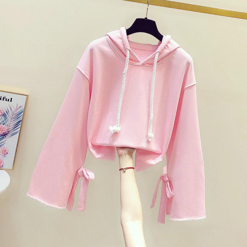 パーカー レディース ピンク系 桃色 ドローストリング フード付き 長袖 トップス ゆったり かわいい コットン 普段使い 清新 甘め2