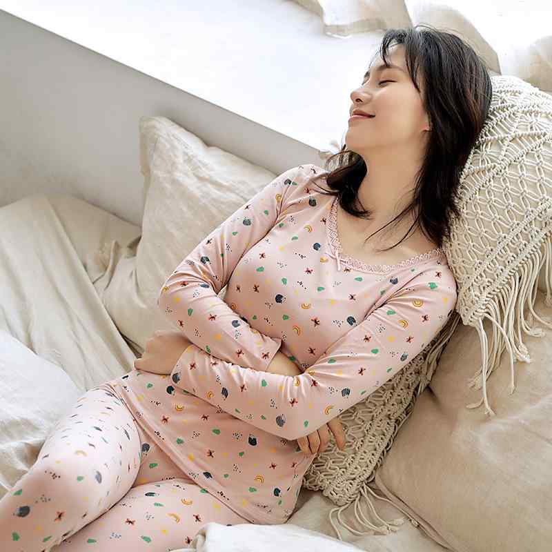 レディース インナー 上下セット 綿 長袖 あったかインナー 長袖Tシャツ レギンス 薄手 肌着 部屋着 ルームウェア ピンク系 ブルー系 グリーン系