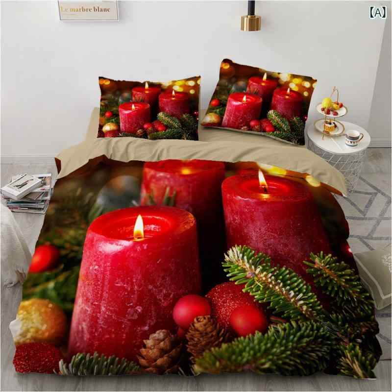 寝具カバーセット ベッドカバー 枕カバー クリスマス柄 ポリエステル 布団カバー ベッド用品 3点セット 4点セット シングル セミダブル ダブル クイーン キング