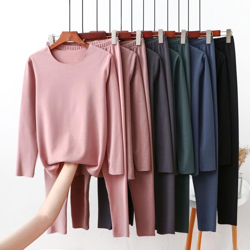 インナー レディース あったかインナー 長袖 肌着 上下セット M L XL XXL 裏起毛 厚手 無地 ラウンドネック 秋冬 暖か 保温性 女性 婦人 ブラック ベージュ ピンク カーキ2