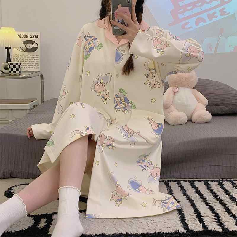 マタニティ パジャマ 綿 長袖 ワンピース 授乳服 春夏 薄手 産前 産後 L XL 2XL 3XL