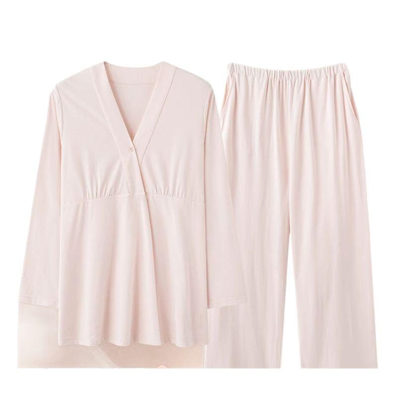 マタニティウェア 授乳パジャマ 春夏 産後 授乳服 綿 薄手 長袖 長ズボン ルームウェア 上下セット M L XL XXL ピンク系 ブルー系 グリーン系