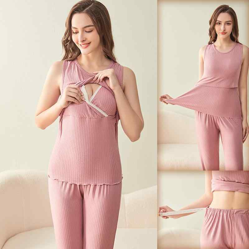 授乳服 レディース 授乳トップス ノースリーブ Tシャツ 妊婦服 産前 産後 インナー カットソー 再生繊維 薄手 ルームウェア 部屋着 春夏秋冬 ホワイト 桃色 青 紫色