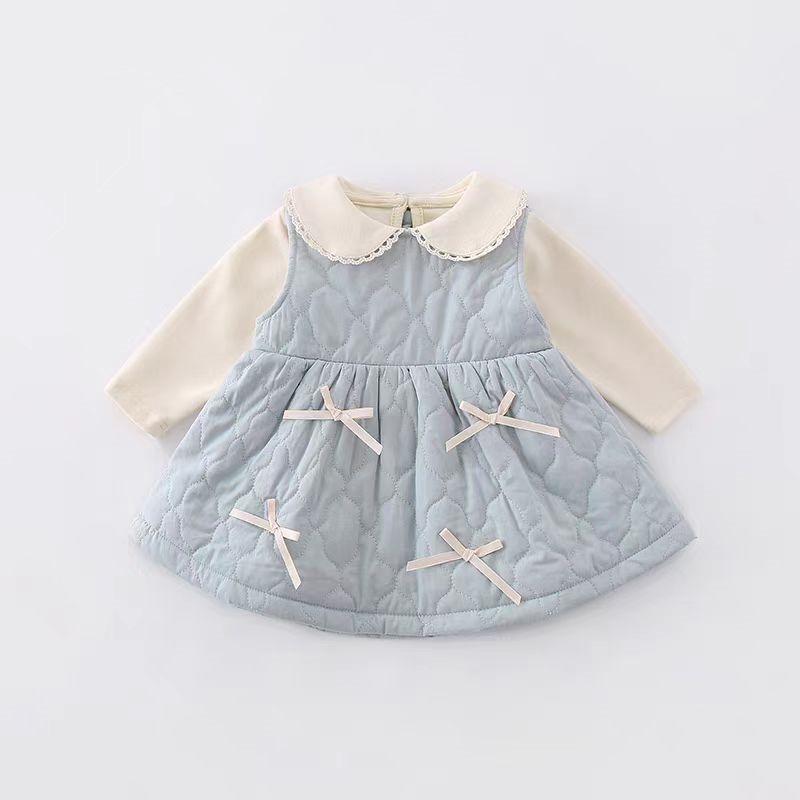 ワンピース キッズ 女の子 チュールスカート セットアップ 長袖 秋冬 かわいい 蝶結び プリンセス 子供服 背心裙