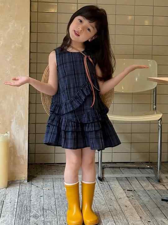 ワンピース キッズ 女の子 夏 格子柄 ノースリーブ プリンセス かわいい 膝丈 子供服 ガールズ スポーツMIX スタイル コットン