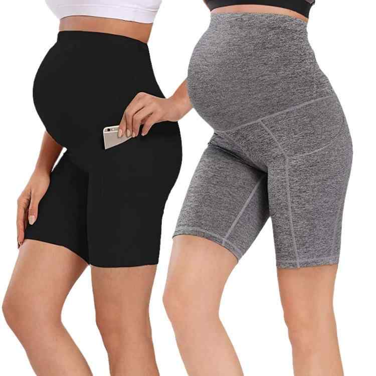 ヨガパンツ レディース マタニティ ショートパンツ 5分丈 高腰 腹サポート ポケット付き ポリエステル混紡 快適 伸縮性 ブラック ピンク系 ベージュ グレー2