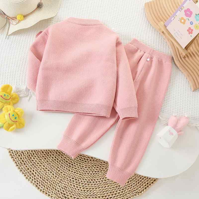 子供服 ニット セットアップ 女の子 秋冬 長袖 トップス ズボン 上下 2点 セット かわいい 裾フリル パンツ おしゃれ ガールズ 女児 普段着 ピンク系