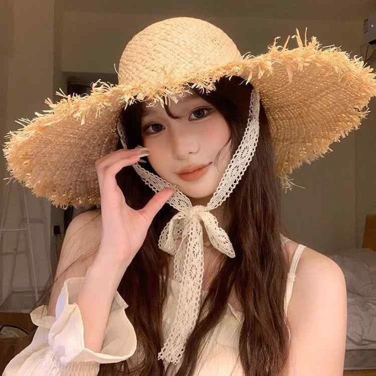 麦わら帽子 レディース 春夏 UVカット 遮光 紫外線対策 日焼け防止 つば広 ハット ビーチ 旅行 リゾート2