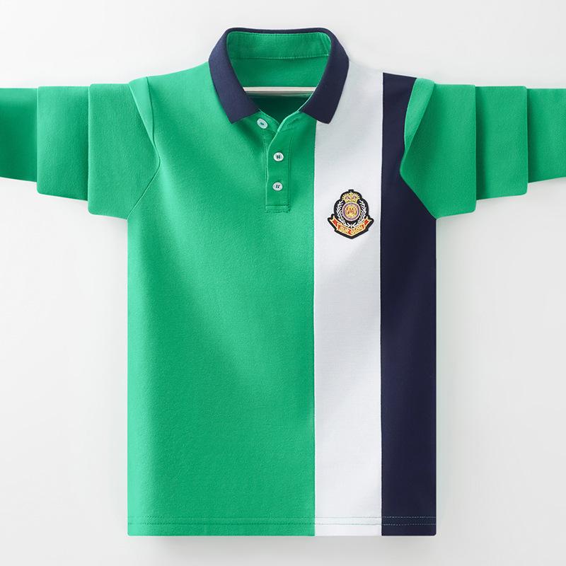 Tシャツ キッズ 男の子 長袖 秋 中大童 ボーイズ 子供服 ストライプ 綿 襟付き ブルー グリーン イエロー 水色 ホワイト 恐竜 120cm 130cm 140cm 150cm 160cm 170cm