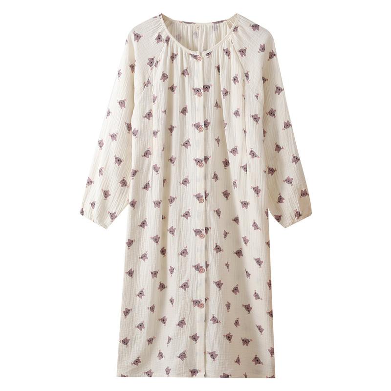 パジャマ レディース マタニティ 授乳服 綿100% 長袖 前開き ガーゼ 春秋 薄手 かわいい 猫柄 ルームウェア 部屋着