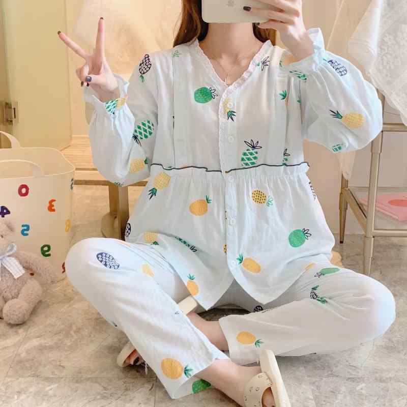パジャマ レディース マタニティ 授乳服 綿100% ガーゼ 前開き 長袖 大きいサイズ 産後 妊婦服 ルームウェア セットアップ Vネック 春夏 秋冬 かわいい 部屋着
