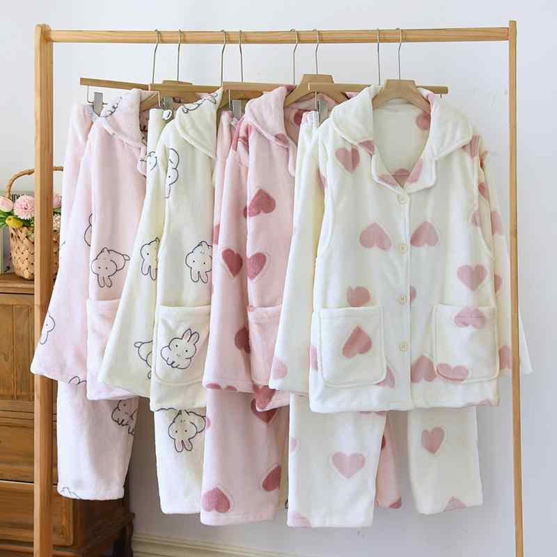 マタニティ パジャマ レディース 秋冬 長袖 授乳服 産後 部屋着 ルームウェア 厚手 フリース ポリエステル ピンク系 アイボリー かわいい あったか