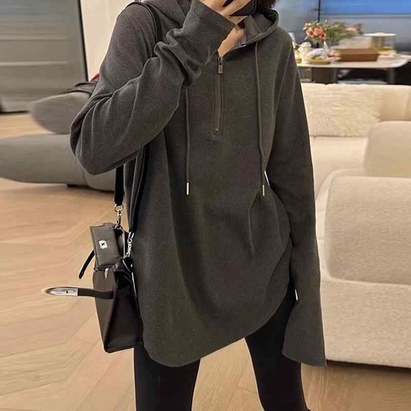 マタニティ トップス レディース コットン 長袖 Tシャツ 春秋 ミドル丈 大きいサイズ パーカー プルオーバー