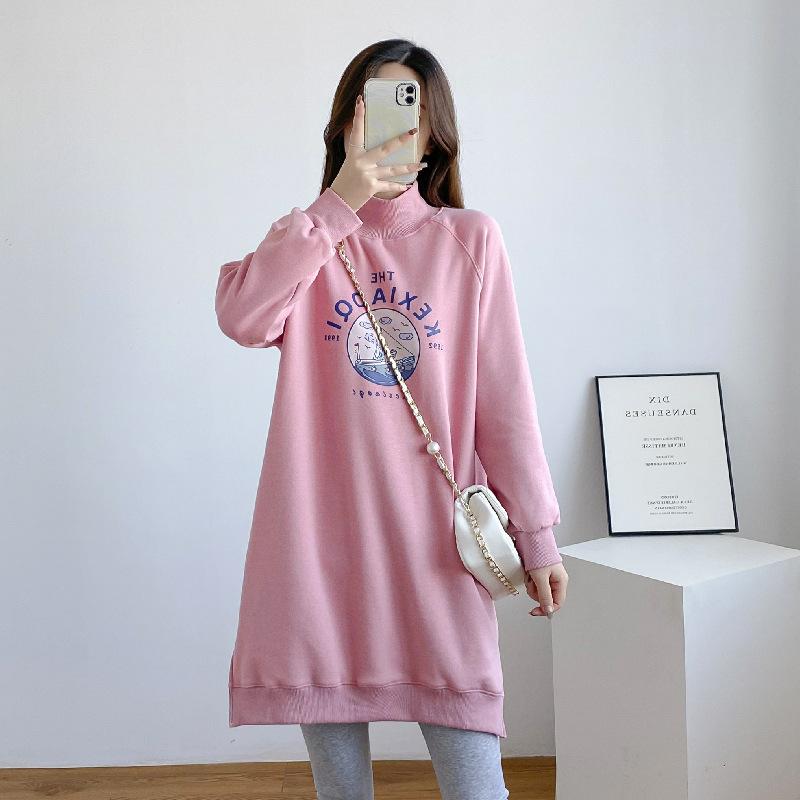 ワンピース レディース マタニティ 授乳服 妊婦服 裏起毛 暖かい かわいい ミディアムネック 部屋着 普段使い ピンク系 グレー
