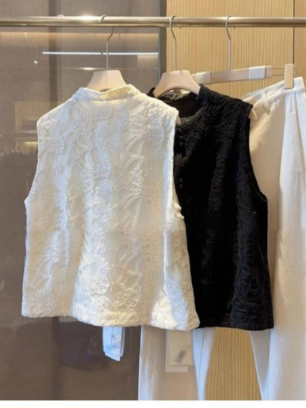 ベスト レディース チョッキ 立ち襟 ポリエステル ゆったり 通勤 ブラック 黒 ホワイト 白 無地 M L XL XXL XXXL